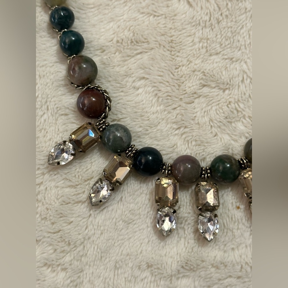 Corw & Corw Boho Beaded Crystal Drop Statement Necklace Chunky Earthy Stones - Picture 2 of 6